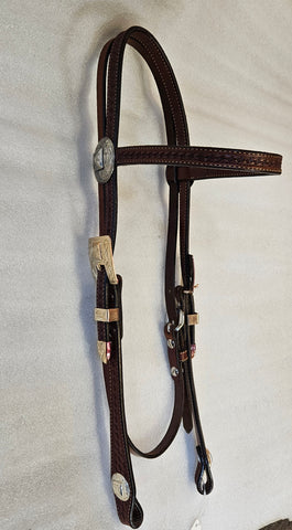 Browband - with Silver concho and buckles
