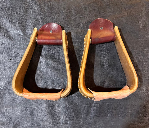 Stirrups - Angled Roper Oversized Rawhide Wrapped Stirrups