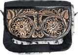 Cowhide Crossbody Bag - Floral Tooled