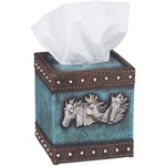 Tissue Box Cover Blue Leather Horses