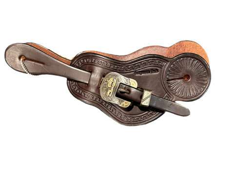 Cowperson Tack - Spur Straps - Dark W/Rider & Cow Buckle Men's