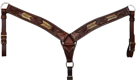 Breast Collar - 2" Floral Tooled and Rawhide