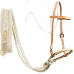 Leather Breaking Bridle w/Rawhide Wrapped Double Rope Nose Band - Cotton Reins