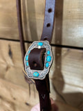 One Ear Headstall - 3/4" - Small Antique Copper & Turquoise Buckle