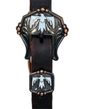 Browband Headstall - 3/4" Leather with Turquoise Thunderbird Buckles