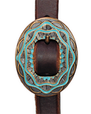One Ear Headstall - 3/4" Slip Ear Headstall - Oval Antiqued Copper & Turquoise Buckle