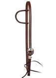 One Ear Bridle - 3/4" Slip Ear Headstall - Copper Feather & Turquoise Buckle
