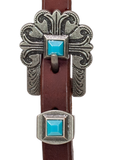 One Ear Headstall - 3/4" Slip Ear Headstall - Antique Silver & Turquoise Stone
