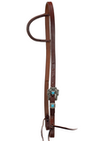 One Ear Headstall - 3/4" Slip Ear Headstall - Antique Silver & Turquoise Stone