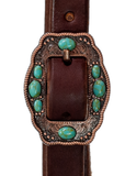 Browband - 3/4" Leather with Small Antique Copper & Turquoise Buckle
