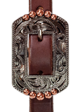 Browband - 3/4" Leather - Engraved Copper Dot Buckles