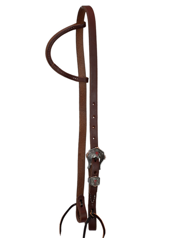 One Ear Bridle - 3/4" Leather with Red Longhorn Buckle
