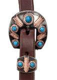 Browband Headstall - 3/4" Leather with Copper Feather & Turquoise Buckle