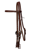 Browband Headstall - 3/4" Leather with Copper Feather & Turquoise Buckle