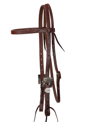 Browband - 3/4" Leather with Copper Flower & Turquoise Buckle