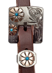 Browband - 3/4" Leather with Copper Flower & Turquoise Buckle