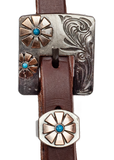 Browband - 3/4" Leather with Copper Flower & Turquoise Buckle