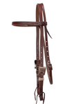 Browband - 3/4" Leather with Antique Copper Floral Scroll Buckles