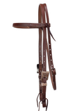 Browband - 3/4" Leather with Antique Copper Floral Scroll Buckles