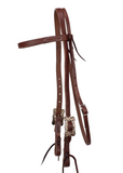 Browband Headstall - 3/4" Leather with Copper Daisy Buckles