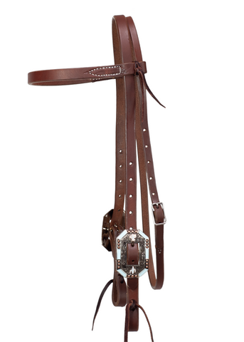 Browband - 3/4" Leather with Turquoise Cactus Buckles