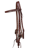Browband Headstall - 3/4" Leather with Copper Feather + Arrows Buckles