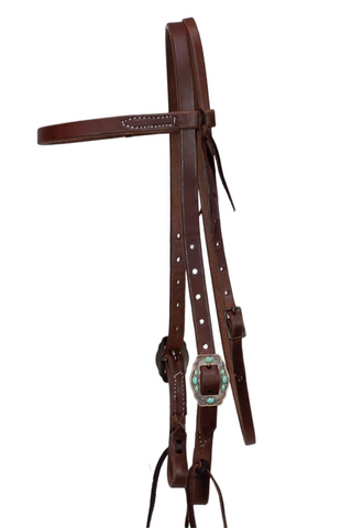 Browband - 3/4" Leather with Small Antique Copper & Turquoise Buckle