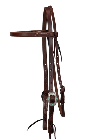 Browband - 3/4" Leather with Small Antique Silver & Turquoise Buckle