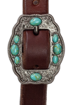 Browband - 3/4" Leather with Small Antique Silver & Turquoise Buckle