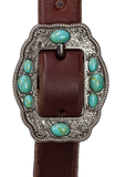 Browband - 3/4" Leather with Small Antique Silver & Turquoise Buckle