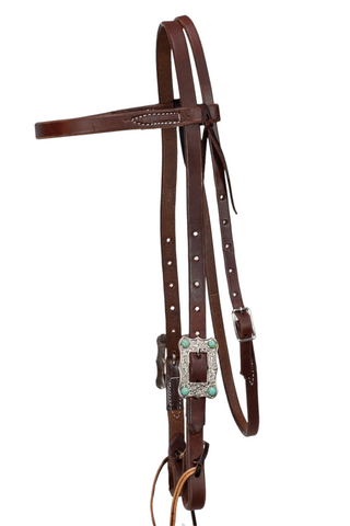 Browband - 3/4" Leather with Silver Daisy & Turquoise Stone