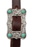 Browband - 3/4" Leather with Silver Daisy & Turquoise Stone