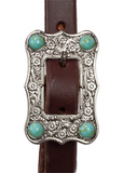 Browband - 3/4" Leather with Silver Daisy & Turquoise Stone