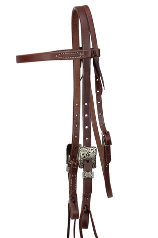 Browband - 3/4" Leather with Antiqued Silver Floral Buckle