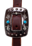 One Ear Headstall - 3/4" - Feather & Turquoise Stone Buckle