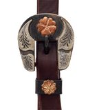 One Ear Headstall - 3/4" Leather with Copper Clover & Silver Bar Buckle