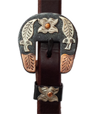 Browband Headstall - 3/4" Leather with Copper Dot Flower Silver Leaf Buckles