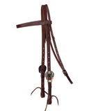 Browband Headstall - 3/4" Leather with Copper Dot Flower Silver Leaf Buckles