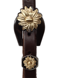 One Ear Headstall - 3/4" Slip Ear Headstall - Gold Flower Buckle Set