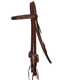 Browband Headstall - 3/4" Leather with Scrolled Copper Flower Buckles