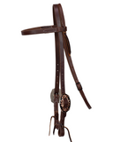 Browband Headstall - 3/4" Leather with Large Black & Copper Flower Buckles