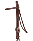 Browband Headstall - 3/4" Leather with Antique Copper Oval Flower Buckles