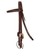 Browband Headstall - 3/4" Leather -  Antique Copper Scrolled Buckle