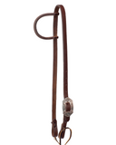 One Ear Headstall - 3/4" Slip Ear Headstall - Antique Copper Oval Flower Buckle