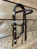 Browband Headstall - Dark Oil with Floral Silver Conchos and Buckles
