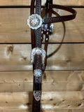 Browband Headstall - Dark Oil with Floral Silver Conchos and Buckles
