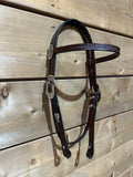 Browband Headstall - Dark Oil with Rectangular Silver Conchos and Buckles
