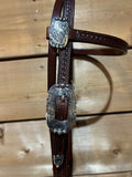 Browband Headstall - Dark Oil with Rectangular Silver Conchos and Buckles