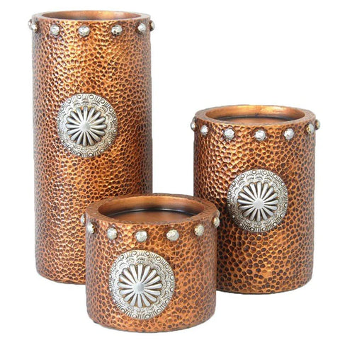 Faux Hammered Copper with Concho Candle Holder