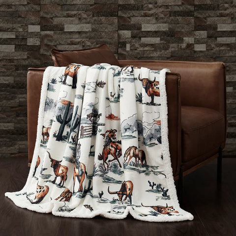 Ranch Life Western Toile Campfire Sherpa Throw